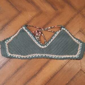 Xhilaration Teal and Pink Crochet Bikini Top